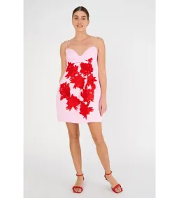 Oroton Contrast 3D Flower Mini Dress in Rose/Poppy Size 6  for rent on The Volte - image 1