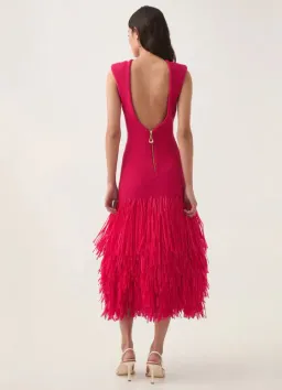 Aje Rushes Raffia Knit Midi Dress in Deep Fuschia Size M (AU 10) for rent on The Volte - image 3