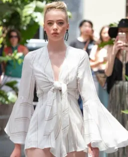 Shona Joy Alba Flared Sleeve Tie Front Playsuit Cream Size 8 for rent on The Volte - image 1