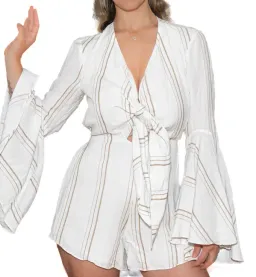 Shona Joy Alba Flared Sleeve Tie Front Playsuit Cream Size 8 for rent on The Volte - image 5