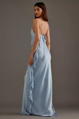 Anthropologie Asymmetric Ruffle Maxi Slip Dress Blue Size 10 for rent on The Volte - image 3