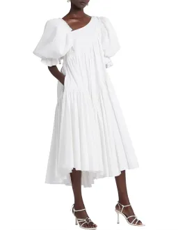 Aje Casabianca Braided Asymmetric Puff Sleeve Midi Dress White Size 14 for rent on The Volte - image 1