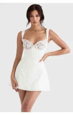 House of CB Adriana Satin and Lace Mini Dress in White/Ivory Size S / AU 8 for rent on The Volte - image 2