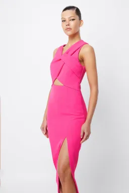 Mossman Solace Draped Midi Dress Fuchsia Size 8 for rent on The Volte - image 1