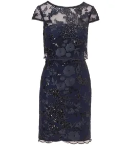Adrianna Papell Sequin Floral Short Sleeve Mini Dress with Popover in Navy Size AU 6 for rent on The Volte - image 6