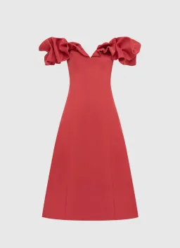 Leo Lin Annie Off Shoulder Frilled Midi Dress Mulberry Size 14  for rent on The Volte - image 1