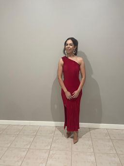 L’IDEE soirée pleaded one shoulder dress RED for rent on The Volte - image 3