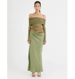 Benni Yasmin Off Shoulder Maxi Dress Pistachio Green Size AU 8  for rent on The Volte - image 1