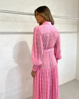 Alemais Antonella Silk Embroidered Shirt Maxi Dress Pink Size 6 AU for rent on The Volte - image 4
