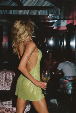 Sommer Swim Ibiza Chartreuse Mini Dress Sequin Size 8 for rent on The Volte - image 5