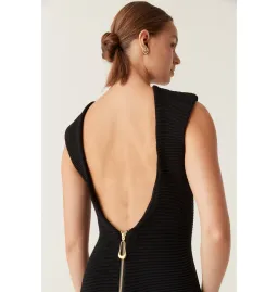 Aje Rushes Raffia Knit Midi Dress Black Size AU XS/US 2 for rent on The Volte - image 3