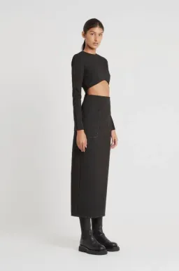 Sir the Label Maxe Black Long Sleeve Cutout Waist Midi Dress size 0 for rent on The Volte - image 4