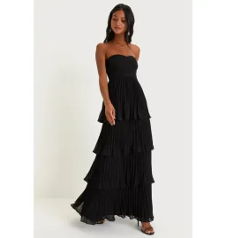 Lulus Seriously Sensational Strapless Tiered Maxi Dress Black Size AU 6 for rent on The Volte - image 2