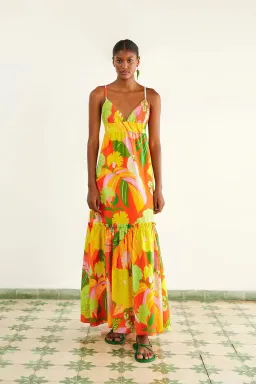 Farm Rio  Neon Floral Maxi Dress Multi Size 14 for rent on The Volte - image 1