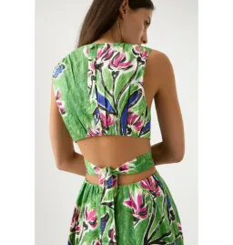 Aje Zorina Tie Midi Dress Native Gumnut Floral Size AU 16 for rent on The Volte - image 3