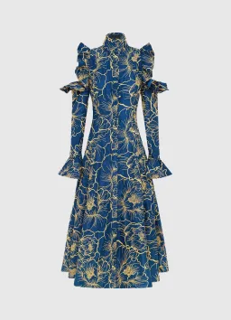 Leo Lin Ezra Midi Dress Marine Blue Size 8 for rent on The Volte - image 1