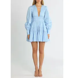 Aje Fallingwater Gathered Mini Dress in Powder Blue Size AU 8 for rent on The Volte - image 1