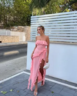 House of CB Ruffle Strapless Maxi Dress Apricot Size XS / AU 6 for rent on The Volte - image 4