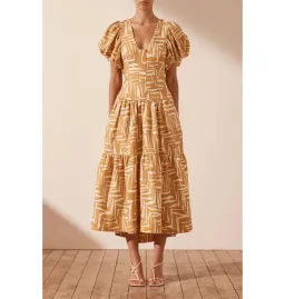 Shona Joy Imani Plunged Short Sleeve Midi Dress in Ivory/Ginger Size AU 18 for rent on The Volte - image 1