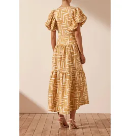 Shona Joy Imani Plunged Short Sleeve Midi Dress in Ivory/Ginger Size AU 18 for rent on The Volte - image 3