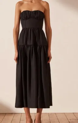 Morgan Strapless Ruched Midi Dress Size 6 for rent on The Volte - image 1