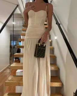 Manning Cartell Double Time Pleat Dress In Nougat // Size 10  for rent on The Volte - image 1