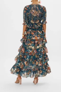 Camilla She Who Wears the Crown Puff Sleeve Tiered Long Dress Floral Size S (AU 10) for rent on The Volte - image 3