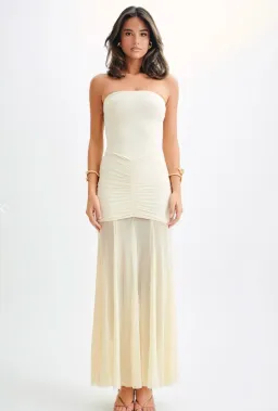 Meshki Caspian Slinky And Mesh Off Shoulder Maxi Dress Ivory Size M / AU 10 for rent on The Volte - image 4