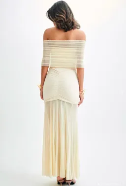 Meshki Caspian Slinky And Mesh Off Shoulder Maxi Dress Ivory Size M / AU 10 for rent on The Volte - image 3