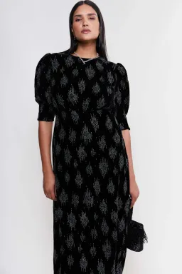 RIXO Lucile Velvet Droplet Glitter Midi Dress Black Size 6 for rent on The Volte - image 3