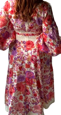 Zimmermann Raie Billow Sleeve Midi Dress Red/Purple Floral Size 10 for rent on The Volte - image 8