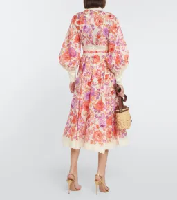 Zimmermann Raie Billow Sleeve Midi Dress Red/Purple Floral Size 10 for rent on The Volte - image 2