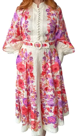 Zimmermann Raie Billow Sleeve Midi Dress Red/Purple Floral Size 10 for rent on The Volte - image 6