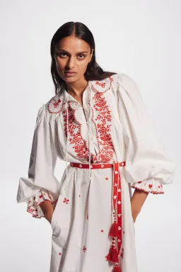 Alemais Hearts Embroidered Midi Dress White/Red Size 14 for rent on The Volte - image 2