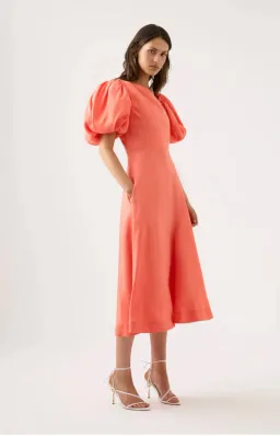 AJE Maia Off Shoulder Midi Dress Coral Orange  Size 16  for rent on The Volte - image 3