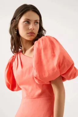 AJE Maia Off Shoulder Midi Dress Coral Orange  Size 16  for rent on The Volte - image 2