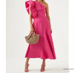 AJE Bonjour Asymmetric Midi Dress Fuschia Pink Size 16  for rent on The Volte - image 5