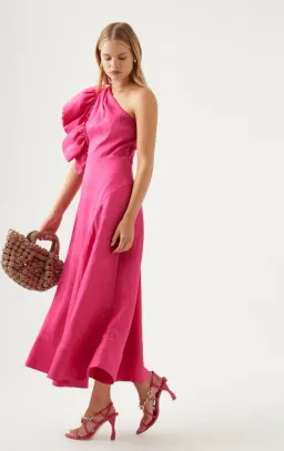 AJE Bonjour Asymmetric Midi Dress Fuschia Pink Size 16  for rent on The Volte - image 2
