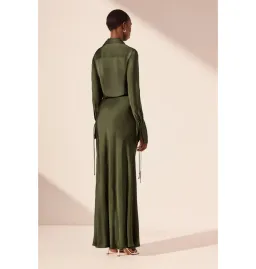 Shona Joy Shae Draped Shirt Maxi Dress Pine Green Size AU 16 for rent on The Volte - image 3