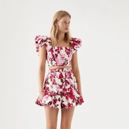 Aje Margot Bubble Frill Top and La Vie Bubble Mini Skirt Set Roses Of Provence Print Size 14 for rent on The Volte - image 3