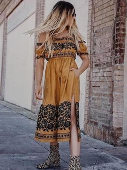 Spell & the Gypsy Collective Venus Off Shoulder Mid Dress Yellow Size 12 for rent on The Volte - image 2