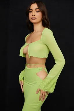 House of CB Tara Georgette Cropped Top Size M & Madeline Georgette Maxi Skirt Size L Set Lime Green for rent on The Volte - image 5