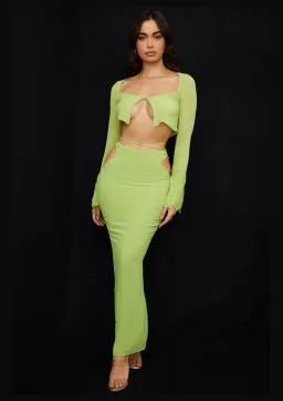 House of CB Tara Georgette Cropped Top Size M & Madeline Georgette Maxi Skirt Size L Set Lime Green for rent on The Volte - image 1