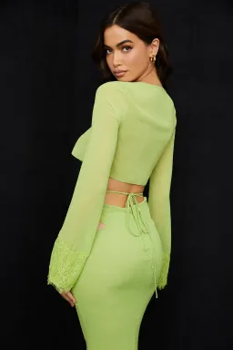 House of CB Tara Georgette Cropped Top Size M & Madeline Georgette Maxi Skirt Size L Set Lime Green for rent on The Volte - image 6