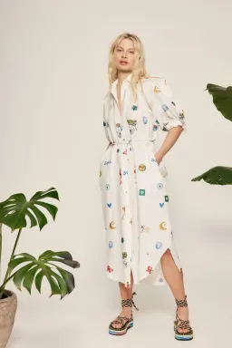 Alémais Soleil Embroidered Shirtdress White/Multi Size 12 for rent on The Volte - image 1