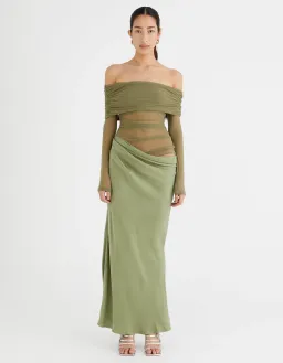 Benni Yasmin Off Shoulder Maxi Dress Pistachio Green Size 6 for rent on The Volte - image 1