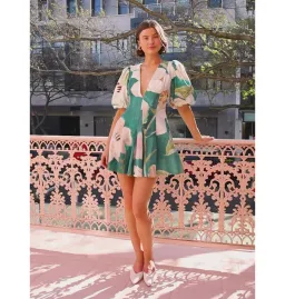By Nicola Wavy Mini Dress in Pine Green Floral Size AU 12 for rent on The Volte - image 1