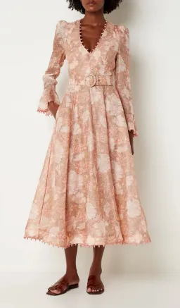 Zimmermann Kaleidoscope Belted Embellished Linen And Silk Blend Midi Dress Floral Size 0 / AU 8 for rent on The Volte - image 1