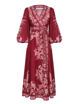 Zimmermann Tiggy Wrap Midi Dress Rhubarb Bird Floral Size 0 / 8 AU for rent on The Volte - image 4