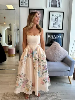 Zimmermann Halliday Scallop Midi Dress Cream Watercolour Floral Size 1 / AU 10  for rent on The Volte - image 2